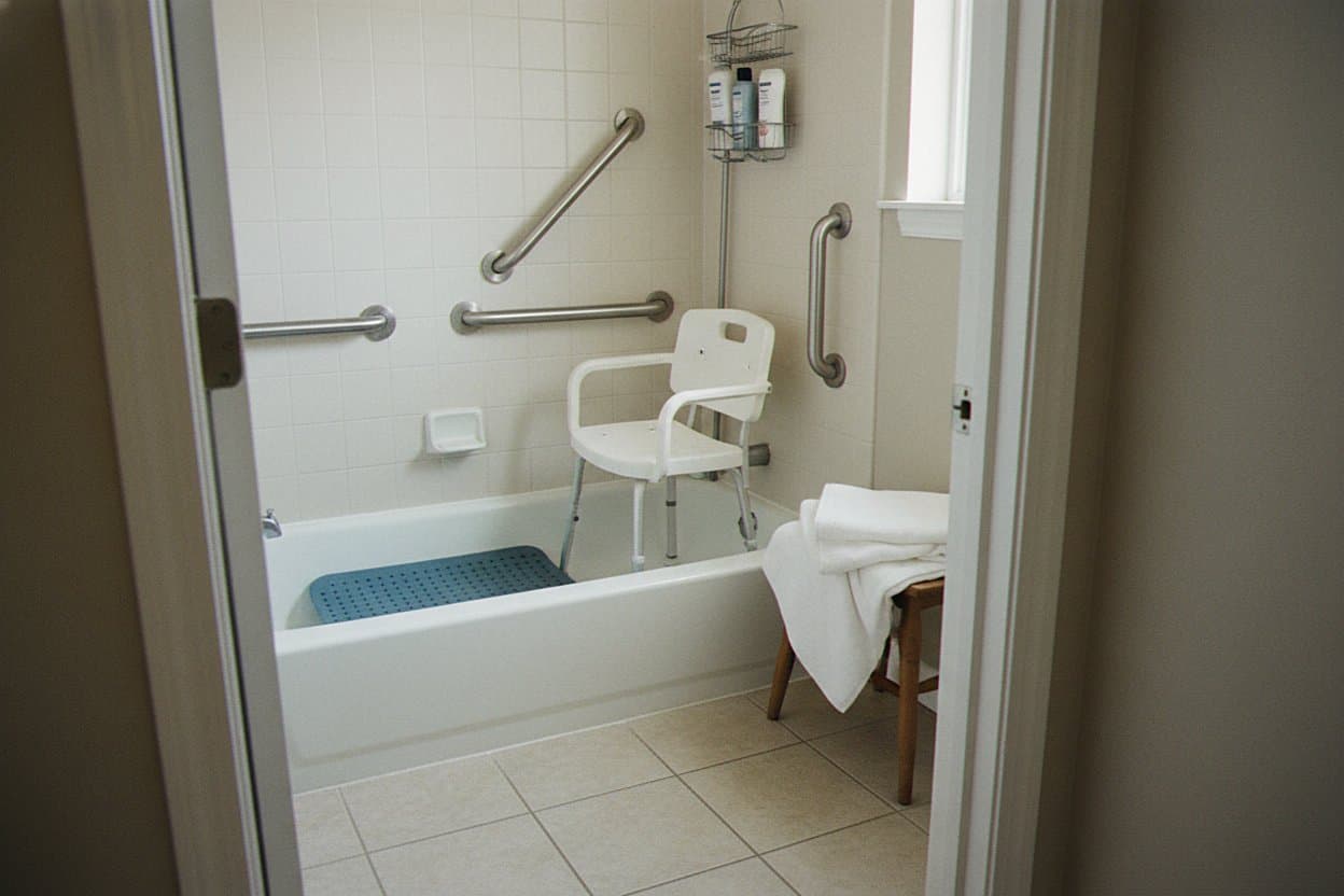 Bathroom with grab bars for safety
