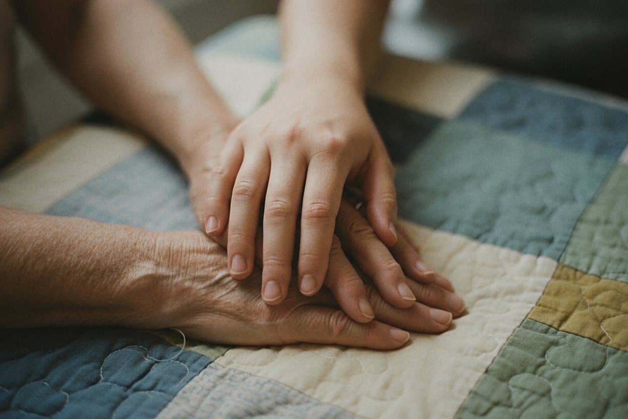 Family touches loved one with caregiver
