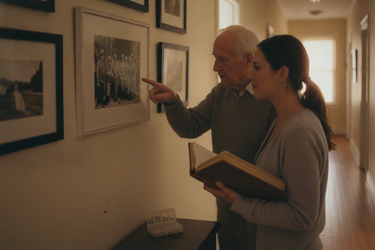 Wall displays veteran's military service photos
